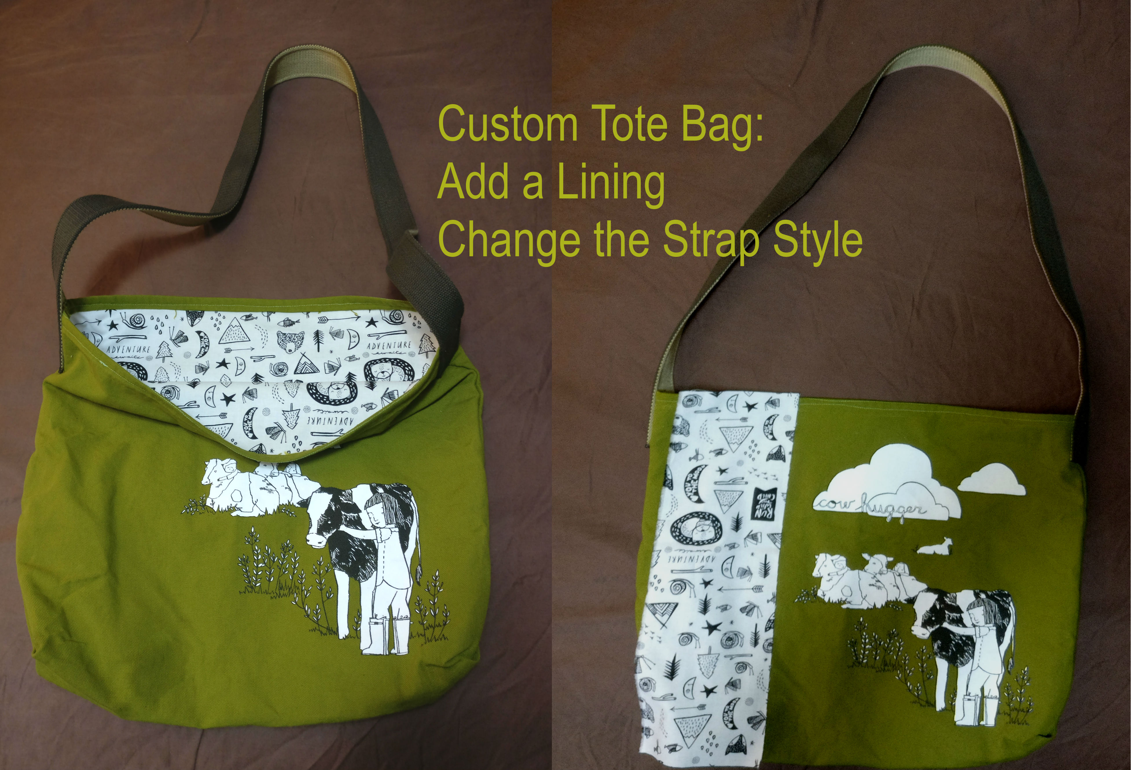 Herbivore "Cow Hugger" tote bag with adventure lining